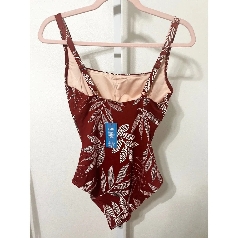 Cupshe Dotted Line Leaf Square Neck Tummy Control One-Piece Medium - Picture 6 of 10